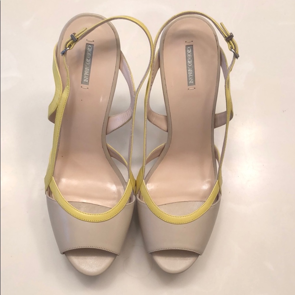 Giorgio Armani Peep Toe Nude/Yellow Strappy Heel